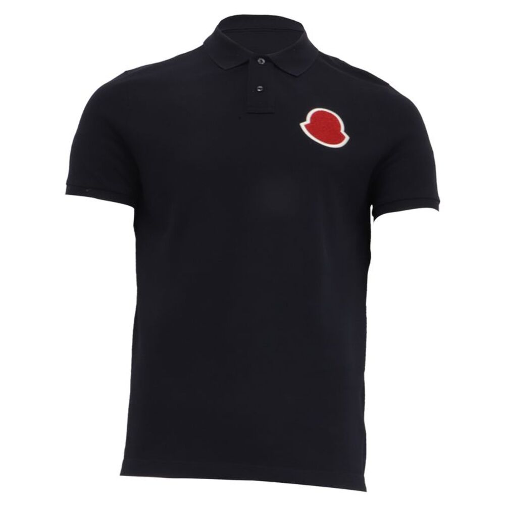 Moncler Large Logo-Patch Polo Shirt in Black Cotton